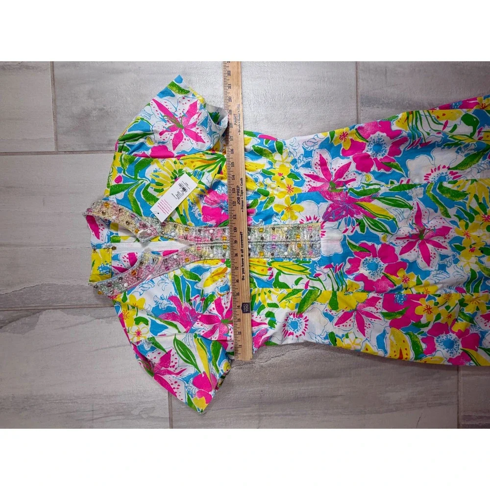 Lilly Pulitzer Floral Beaded Maxi Dress Pink Yellow Blue Short Sleeve Size 6